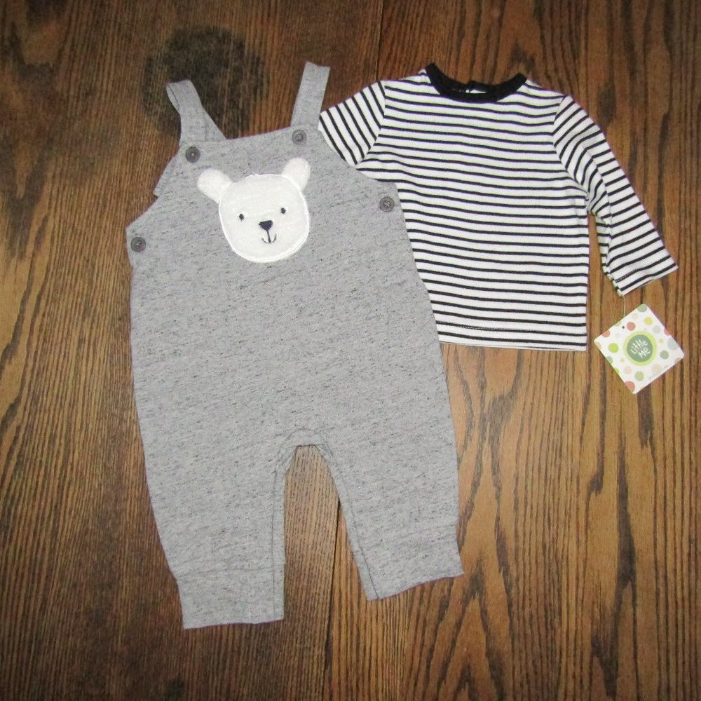 Little Me baby boys 2 piece fall/winter jersey knit overall set size 3 months